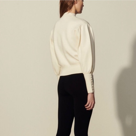 Sandro Cream White Knit Raphael Mock Neck Sweater Top, Size 1 - Picture 2 of 13